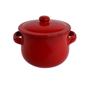 De Silva Italy Red Ceramic Bean Pot with Lid Round Earthenware Casserole Dish